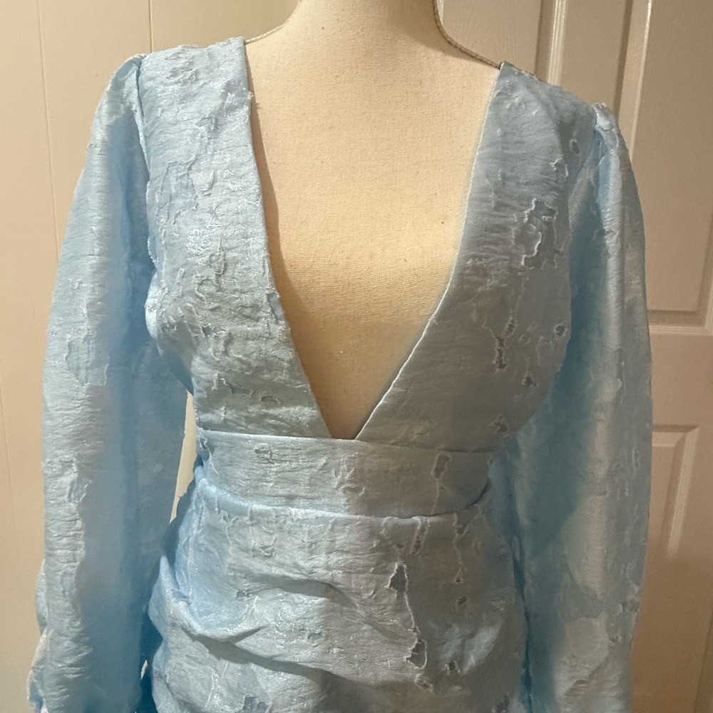 Showpo Blue Ruched Ruffled Cocktail Dress - Picture 2 of 4